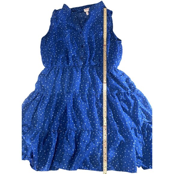 Mossimo Blue Tiered Sleeveless Polka Dot Dress M/M Button Front Elastic Waist - Picture 4 of 8